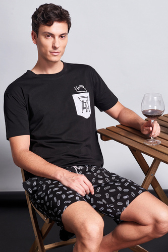 Gianny Pijama hombre Sorbetto gris - manga corta, pantalón corto, estampado, algodón