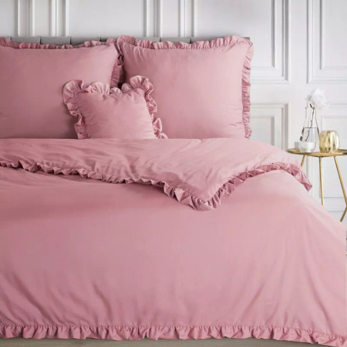 Ropa de cama de microfibra Eurofirany MI con volante, suave, con cremallera, rosa