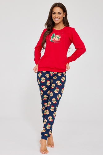 671/422 Pijama de mujer Teddy Cornette - Navidad, rojo, algodón, manga larga
