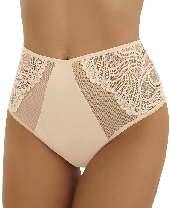 Tanga de talle alto color beige para mujer de Pia Emili con encaje en la parte trasera.