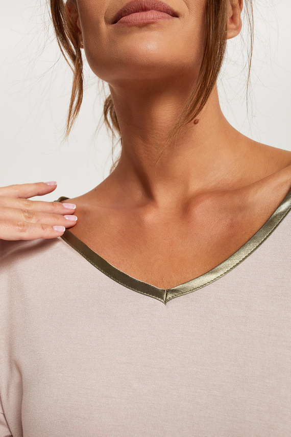 Indonesia Pijama mujer manga 3/4, pantalón 3/4 Moda Italiana - beige/estampado