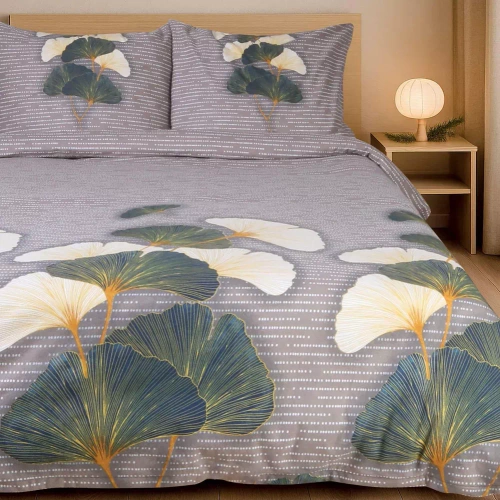 31510/2 Flannelove ropa de cama Darymex beige verde hojas de ginkgo- set, 100% algodón, cálido y suave