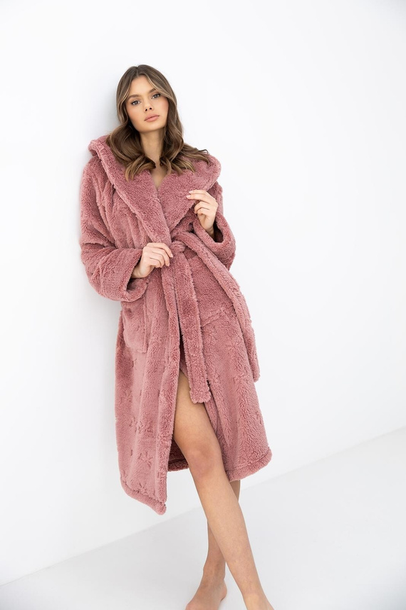 Sensis Dolly Albor rosa Bata de mujer suave con capucha y lazos