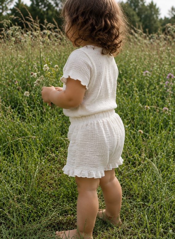 Mamatti SZ50302 pantalones cortos infantiles de muselina blancos, frescos y elegantes