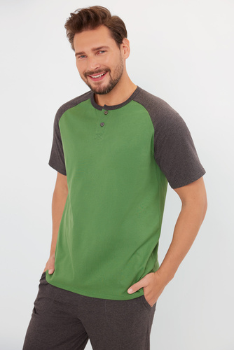 Pijama Alexander Hombre manga corta, pantalón largo Moda Italiana - verde/c.melange