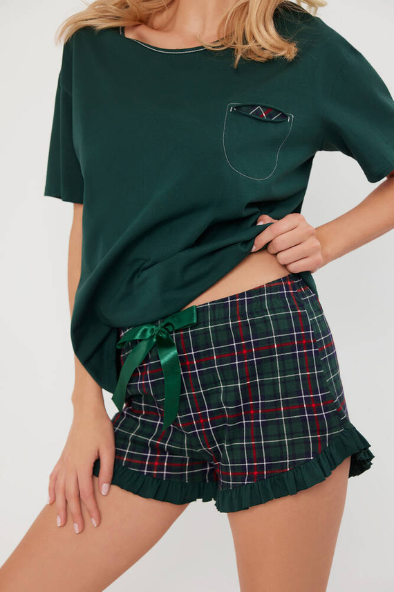 Foggia Pijama de manga corta para mujer, pantalón corto Moda Italiana - verde/estampado