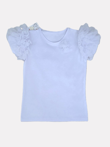 Inez Bambarillo Blusa para niña con volantes de tul Algodón azul celeste