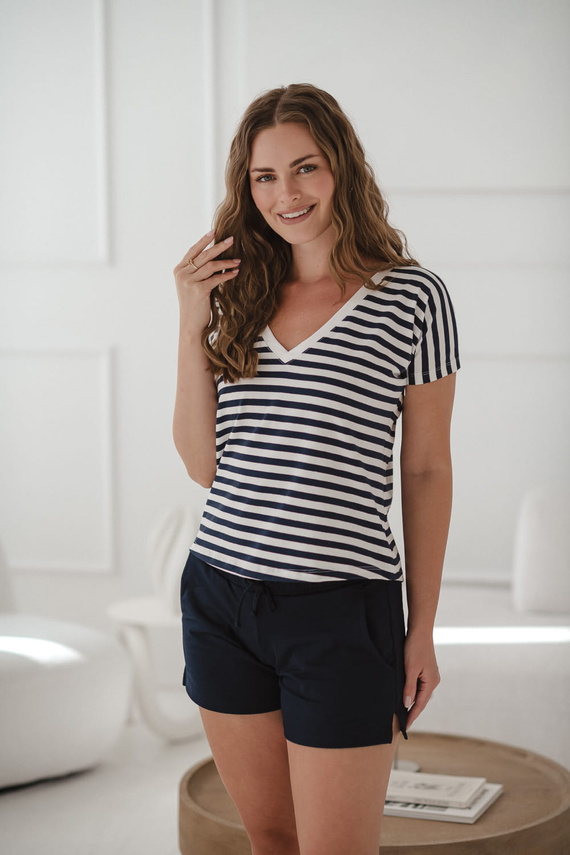 Blusa Embarazo y Lactancia Two Ways | Manga Corta, cómoda Milk&Love rayas azul marino y blanco