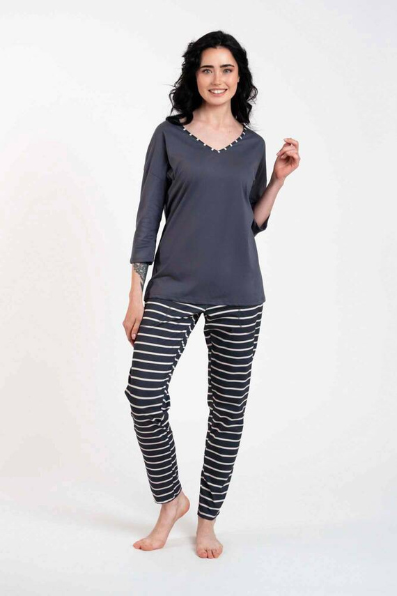 Betty Pijama de señora manga 3/4, pantalón largo Moda Italiana - estampado grafito/grafito