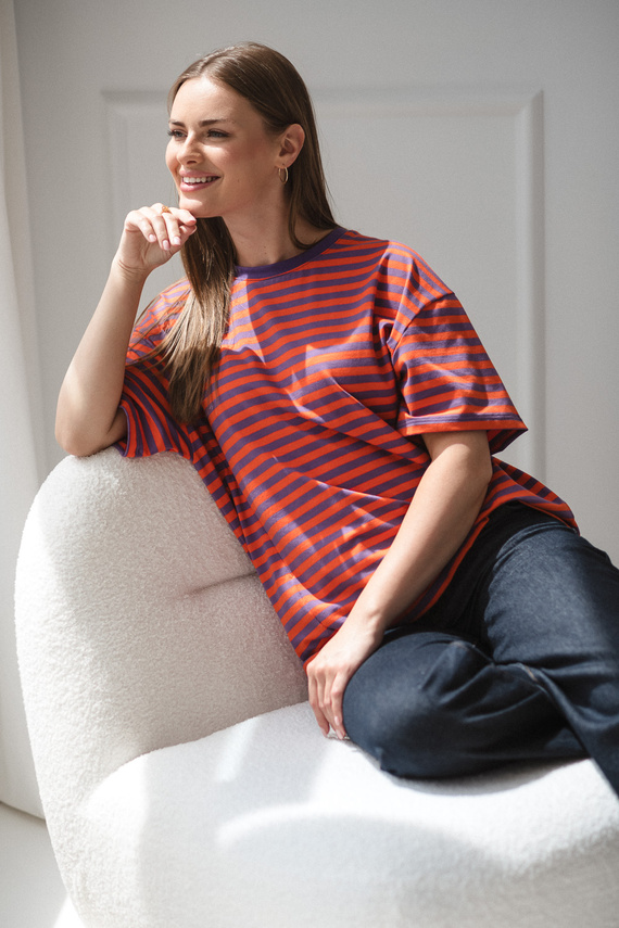 Mamahood Camiseta de embarazo y lactancia Milk&Love morada y naranja - cómoda y elegante