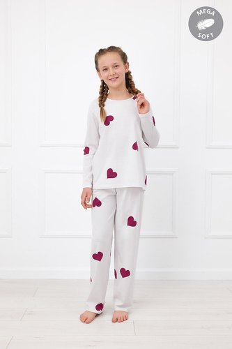 Italian Fashion Kioga Pijama infantil Mega Soft larga ecru con corazones