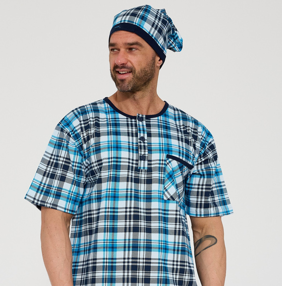 Cornette 109/38– camisa de noche para hombre 100% algodón, manga corta, botones y bolsillo