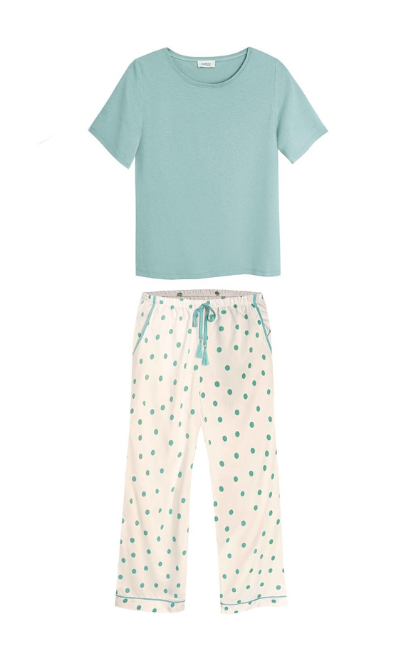 Pijama Aria 2 PS82 Mefemi by Nipplex mujer viscosa lunares verde-milk
