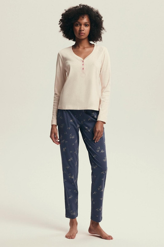 Pijama de mujer 43698 Delanie Henderson crema - algodón, manga larga, corte elegante