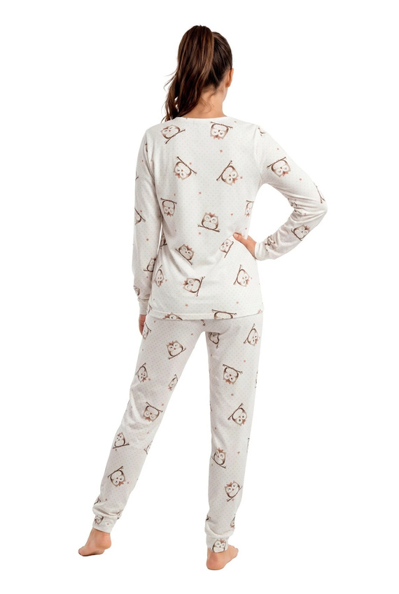 Piżama mujer Donna Sova Long ecru 100% algodón con búhos pantalones largos