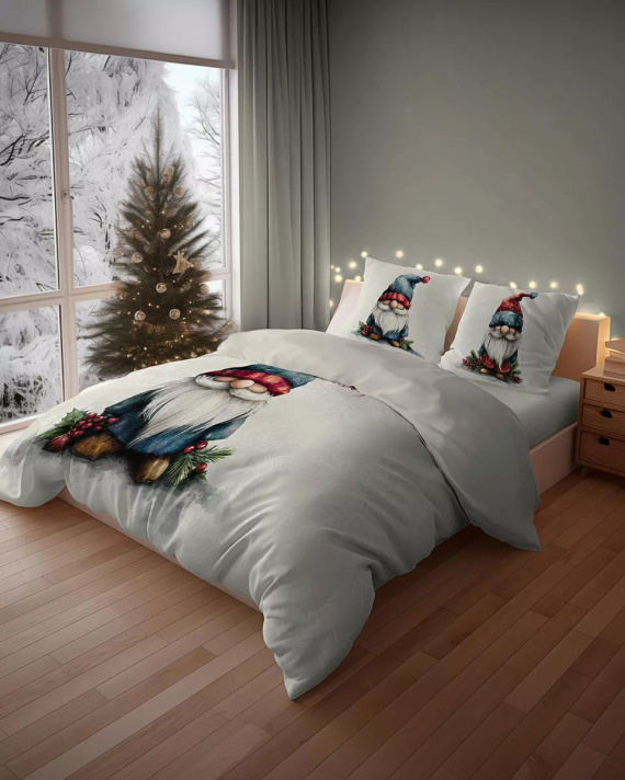 5826 A Christmas Dreams Detexpol ropa de cama de algodón crema con gnomo Feliz Navidad - Juego de Navidad 100% algodón