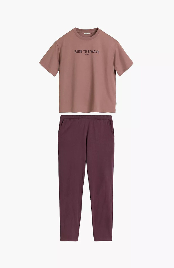 Atlantic NLP-516 Pijama de mujer 100% algodón Manga corta Pantalones largos vino
