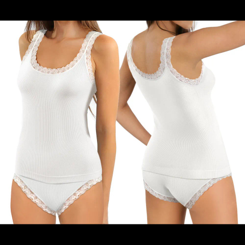 Camiseta mujer Sesto Senso 6109 encaje sin costuras elástica white