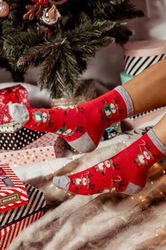 1283.002 Reno de pie Milena - Calcetines de Navidad para mujer, Rojo