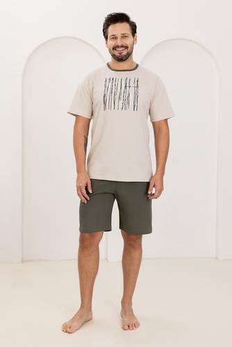 Pijama de hombre 500 Regina beige - 100% algodón, manga corta + pantalón corto, ligero y cómodo para el verano