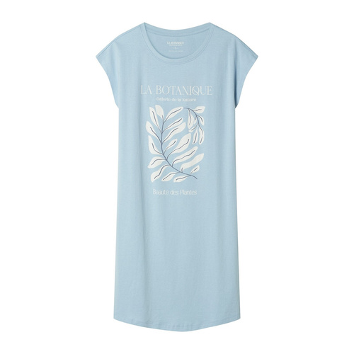 Camisón de señora 45183 Estes azul , algodón, manga corta, escote semi redondo, corte holgado