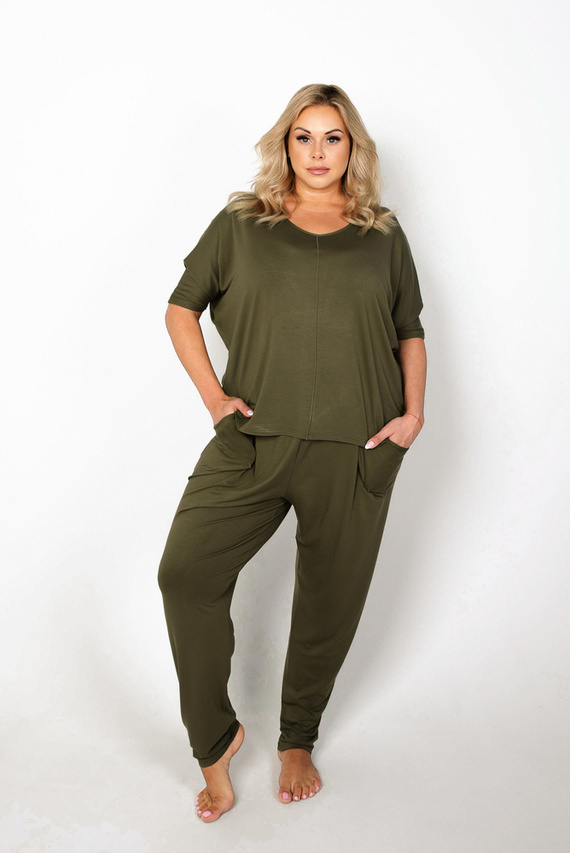 Conjunto Paramo Mujer Manga Corta, Largo. pantalones Moda Italiana - caqui