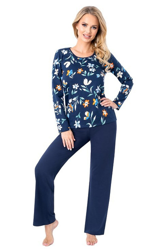 Caroline Long Donna - pijama de mujer de algodón con estampado floral, manga larga y pantalón