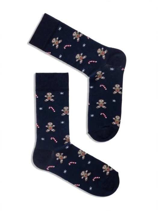 Calcetines de hombre Milena 1290-042 Galletas y Bastones de Azúcar de algodón navideños azul marino