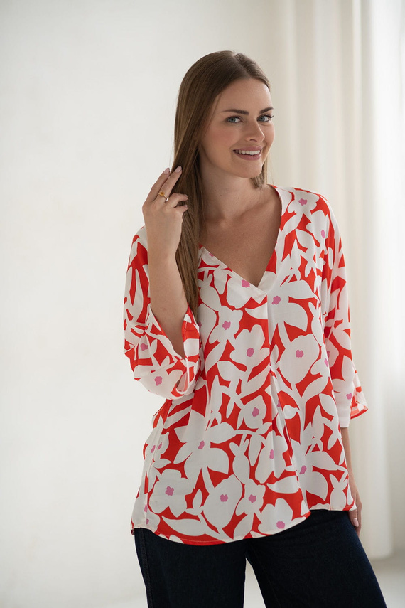 Mamafullness Milk&Love blusa premamá de flores - viscosa, manga 3/4, oversize