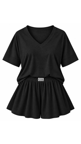 Luna 1313 pijama de mujer negra 100% algodón camiseta y pantalones cortos