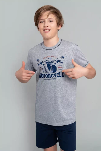 Pijama Gibson Niños manga corta, pantalón Moda Italiana- melange