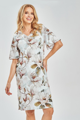 3534 Camisón Afrodita - 100% algodón, cuello en V, estampado floral