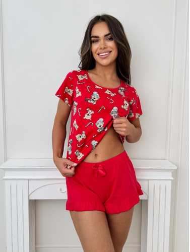 Pijama de mujer Bear Short Donna - algodón, festivo, con volantes