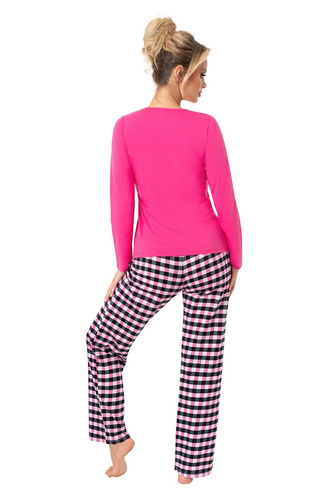 Pijama de señora Donna Sleep Long de algodón fucsia, manga larga, empaquetado en una bolsa de plástico