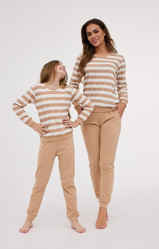 635/467 Cornette pijama de mujer Molly 2 | Algodón, rayas crudo - sin pantalones con bolsillos