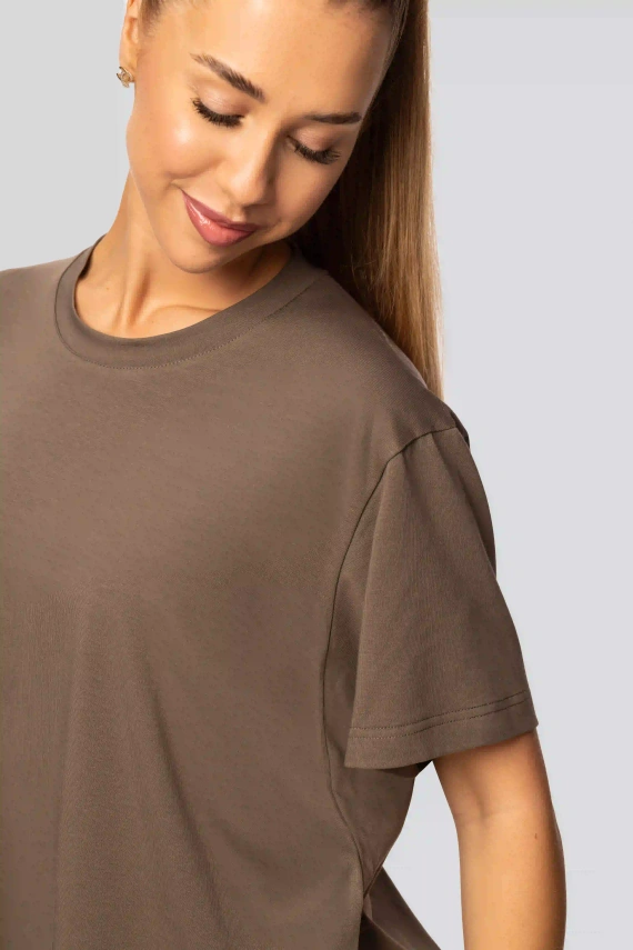 Urban khaki- Camiseta de algodón para mujer, manga corta, corte clásico, a la moda con aberturas | Material de alta calidad, elasticidad