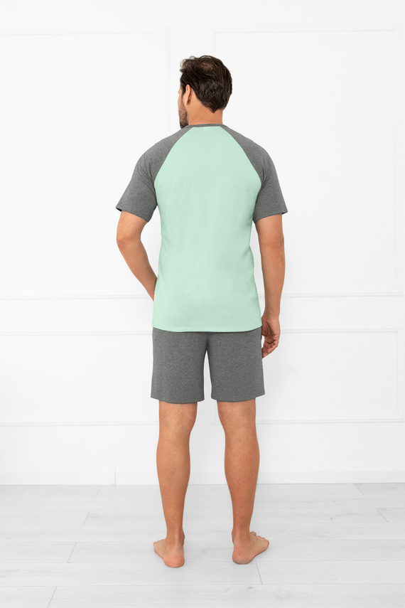 Pijama de hombre Alexander Italian Fashion - manga corta y pantalón corto, 100% algodón - salvia/melange