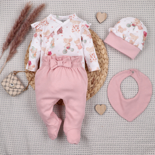 Conjunto bebé NINI Little Mouse algodón orgánico body polaina gorro niña