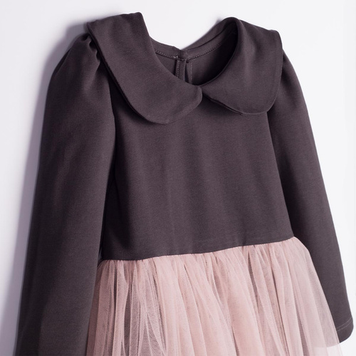 Vestido infantil Nicol Tosia 225166 de tul gris grafito y rosa empolvado