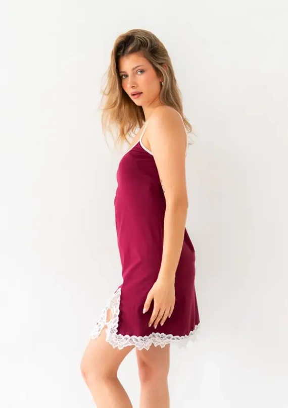 Camisón Dkaren Emma 2 de algodón con encaje y tirantes ajustables - burdeos