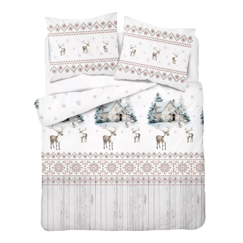 Ropa de cama Detexpol 6060 A Zimowa Wioska blanca y gris 100% algodón con cremallera