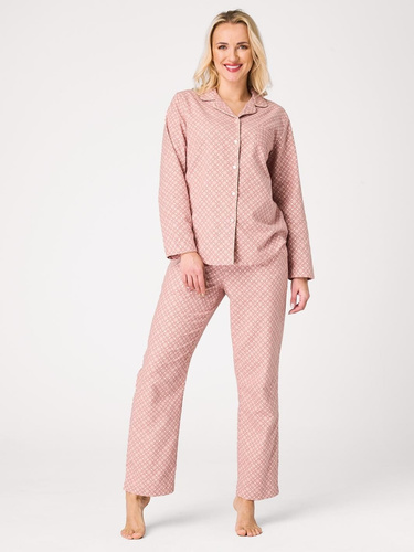 Pijama de mujer Key LNS 743 rosa – de franela, abotonada, 100% algodón