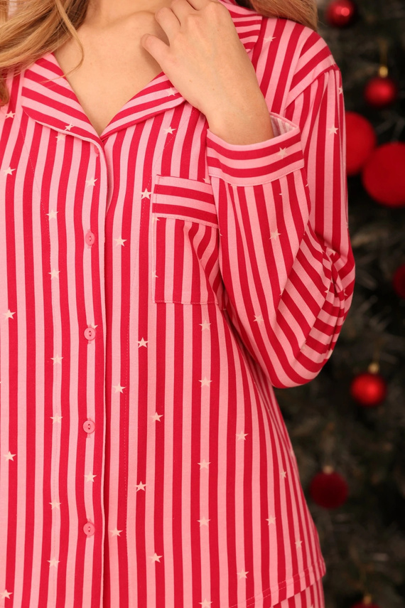 Pijama de mujer Taro 3689 Elizabeth rosa de algodón con botones y rayas