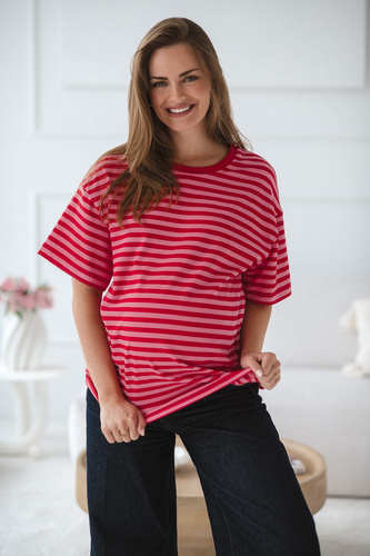 Mamahood Camiseta de embarazo y lactancia Milk&Love a rayas rojo-rosa- cómoda y elegante