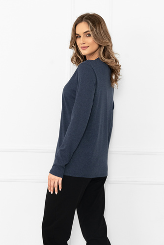 Gordo Blusa señoras Italian Fashion azul marino - clásico, algodón, manga larga