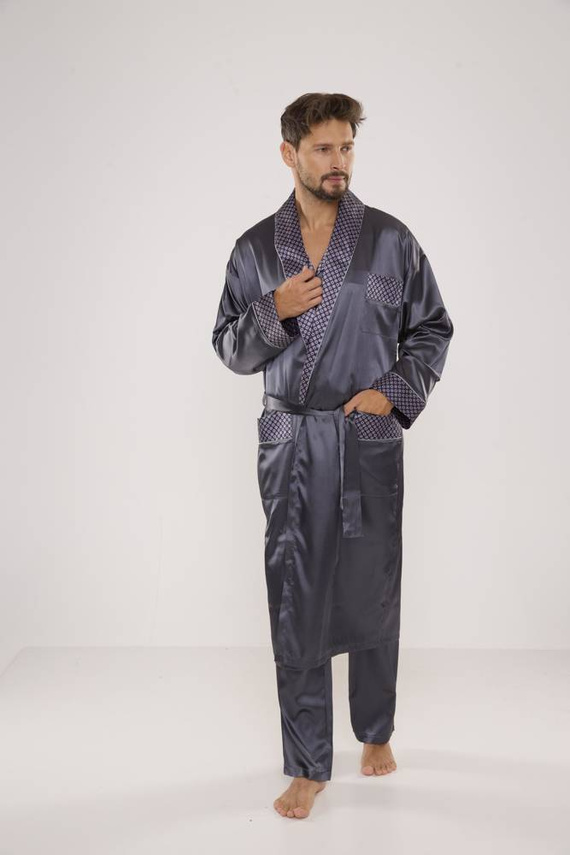 939 Pijama de satén gris para hombre