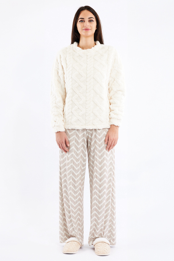 Sofie Pijama de mujer Sorbetto crema - sherpa cálida, palazzo, elegante y suave