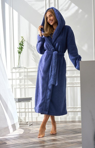 2556 Heaven Bata larga de mujer L&L con capucha - azul marino