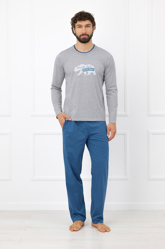 Pijama para hombre Italian Fashion Kasim 100% algodón, larga, con bolsillo, melange