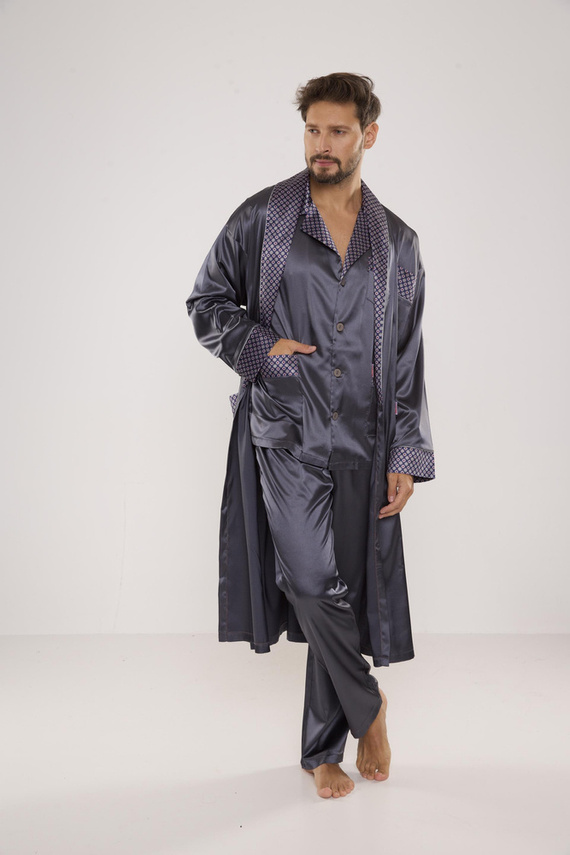 939 Pijama de satén gris para hombre